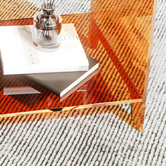 Modern Acrylic Rectangular End Table with Shelf – Blue, Orange, Grey