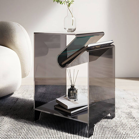 Modern Acrylic Rectangular End Table with Shelf – Blue, Orange, Grey Main Product Image