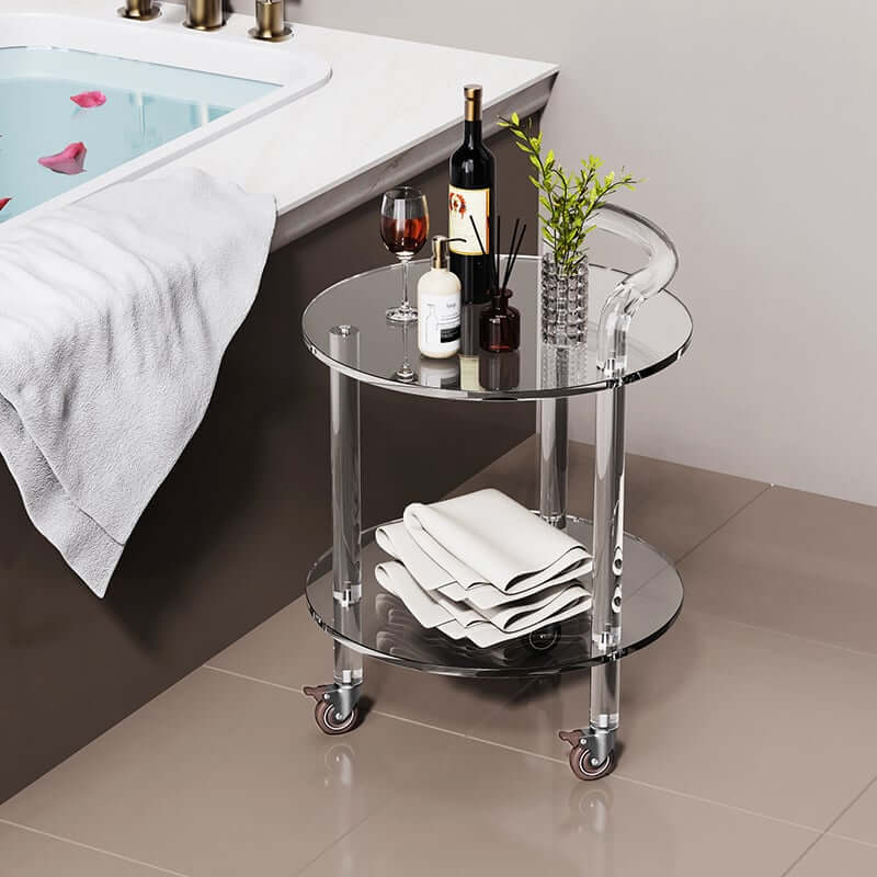 Modern Acrylic Round Bar Cart With Storage Shelves
