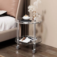 Modern Acrylic Round Bar Cart With Storage Shelves