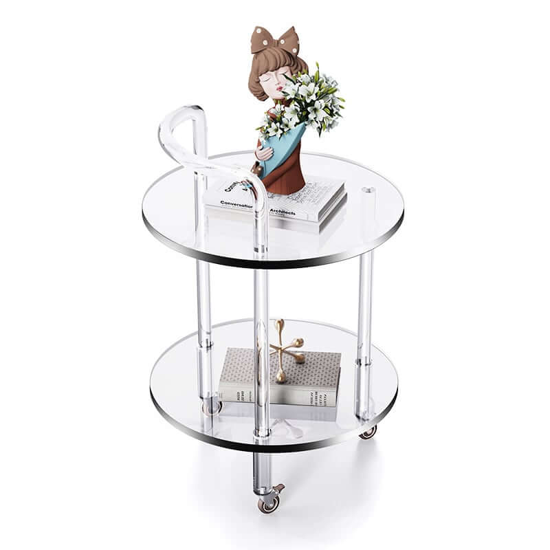 Modern Acrylic Round Bar Cart With Storage Shelves