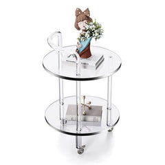 Modern Acrylic Round Bar Cart With Storage Shelves