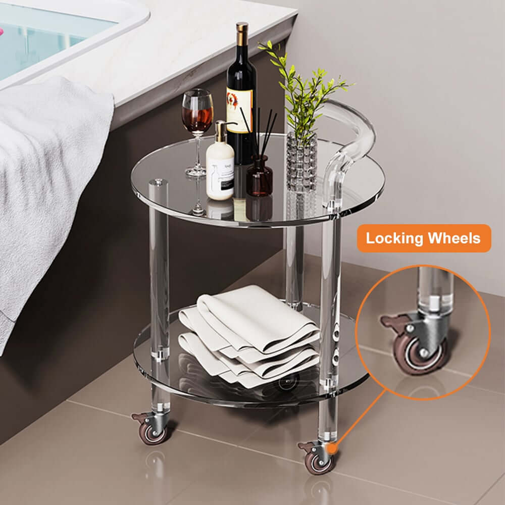 Modern Acrylic Round Bar Cart With Storage Shelves