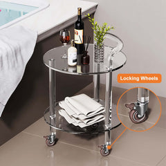 Modern Acrylic Round Bar Cart With Storage Shelves
