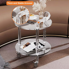 Modern Acrylic Round Bar Cart With Storage Shelves