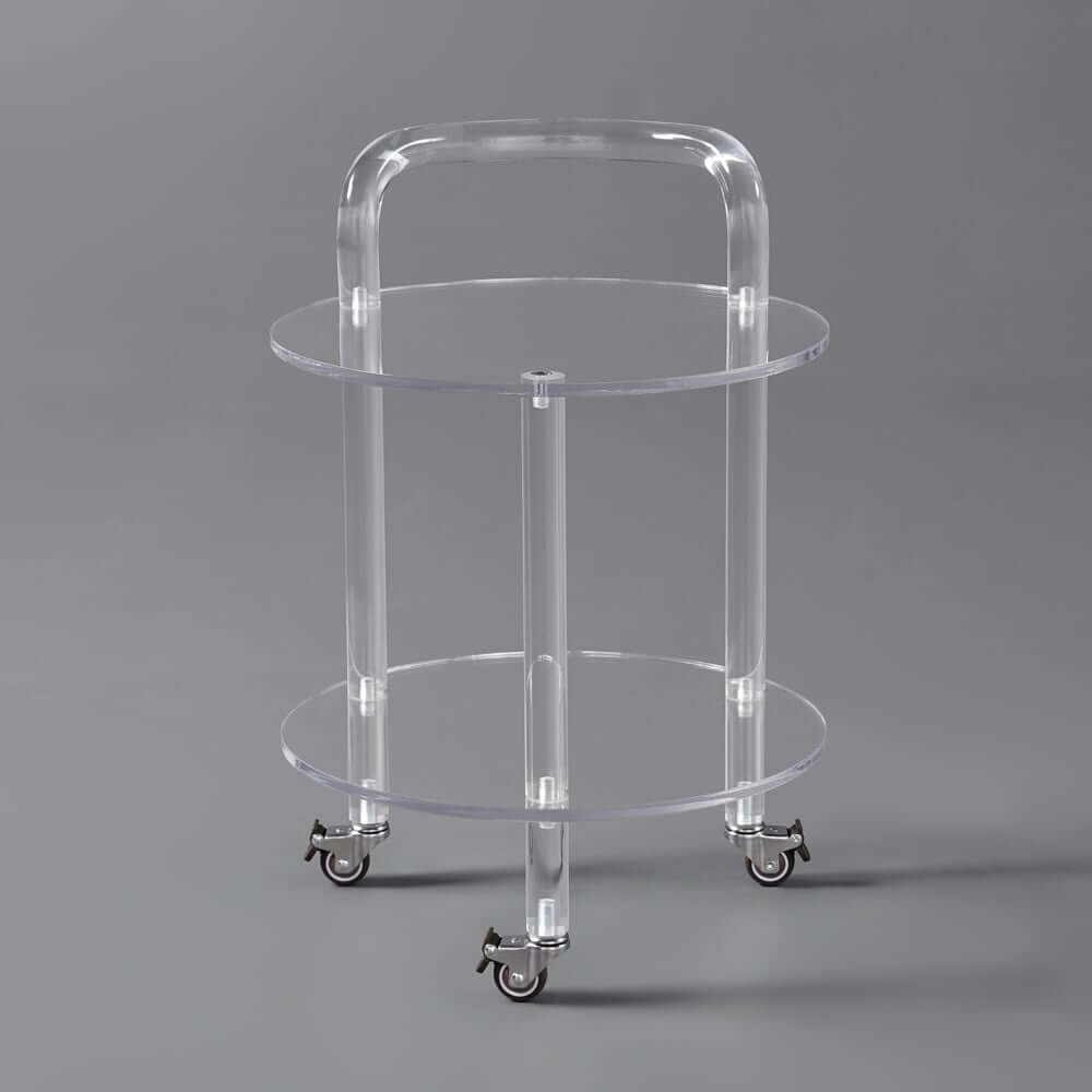 Modern Acrylic Round Bar Cart With Storage Shelves