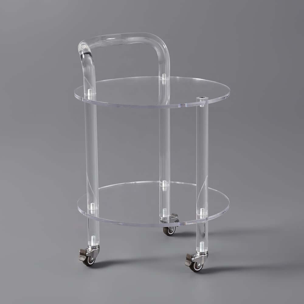 Modern Acrylic Round Bar Cart With Storage Shelves