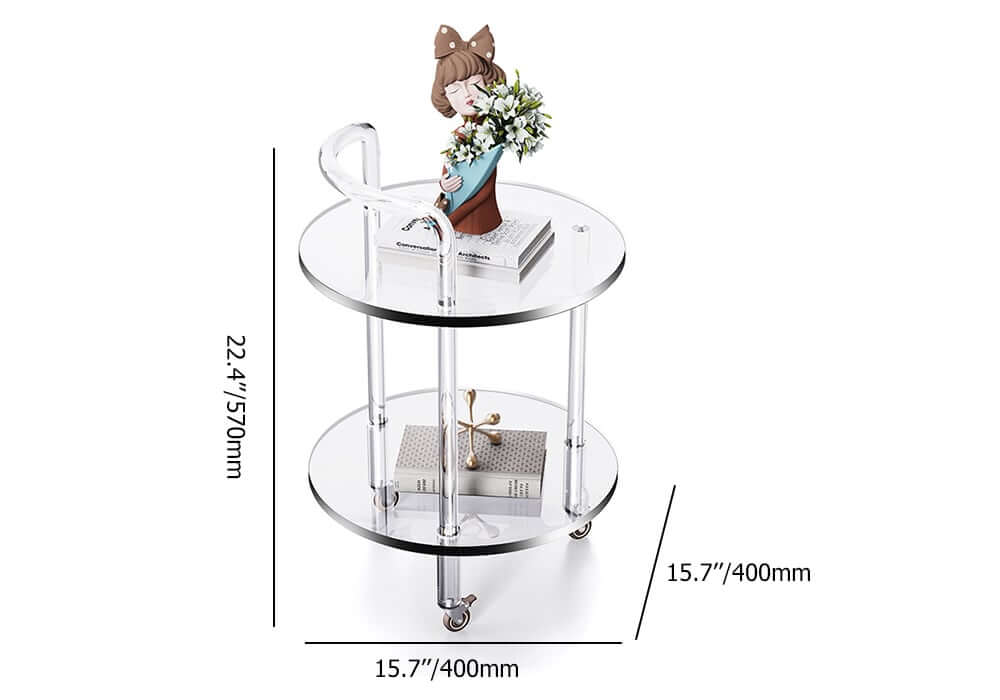 Modern Acrylic Round Bar Cart With Storage Shelves Dimensions