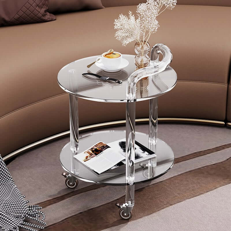 Modern Acrylic Round Bar Cart With Storage Shelves Main Product Image