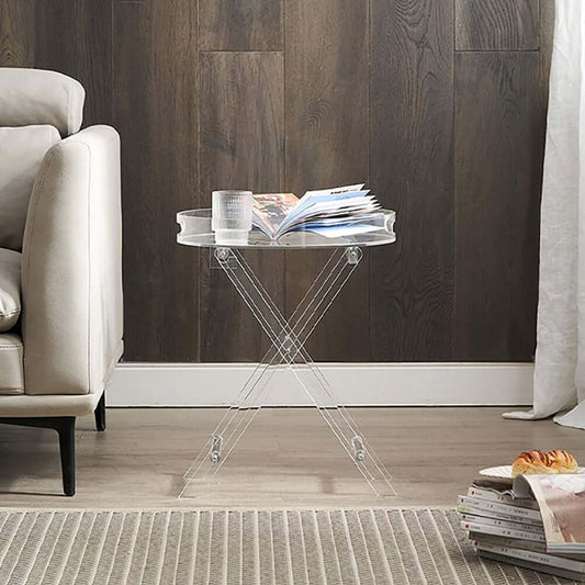 Modern Acrylic Round Side Table With Cross Legs