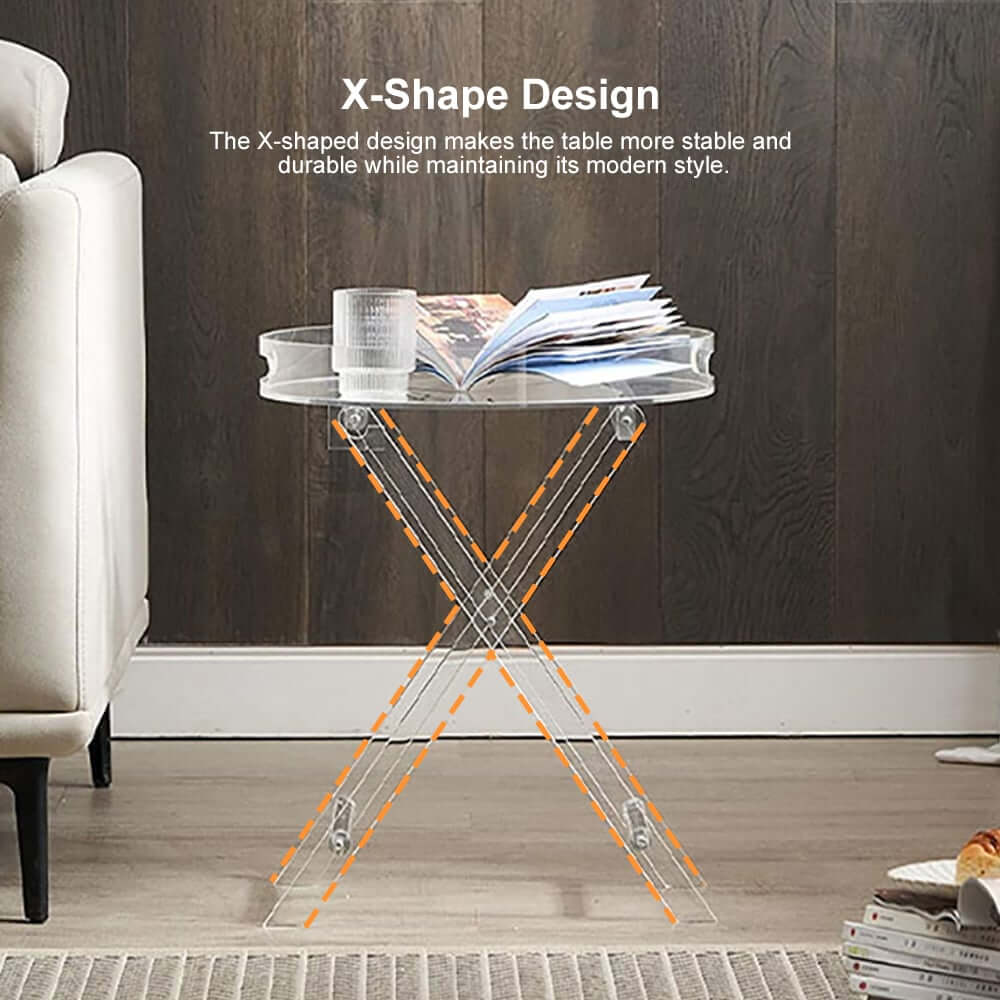 Modern Acrylic Round Side Table With Cross Legs