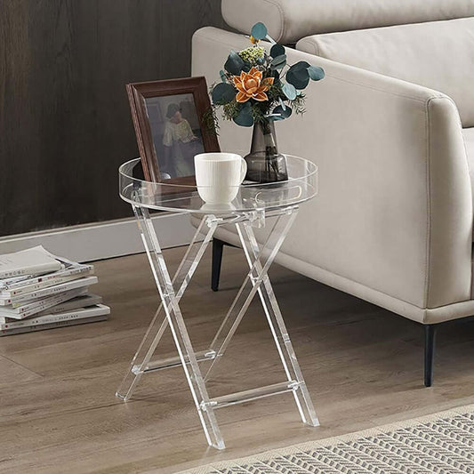 Modern Acrylic Round Side Table With Cross Legs Main Product Image