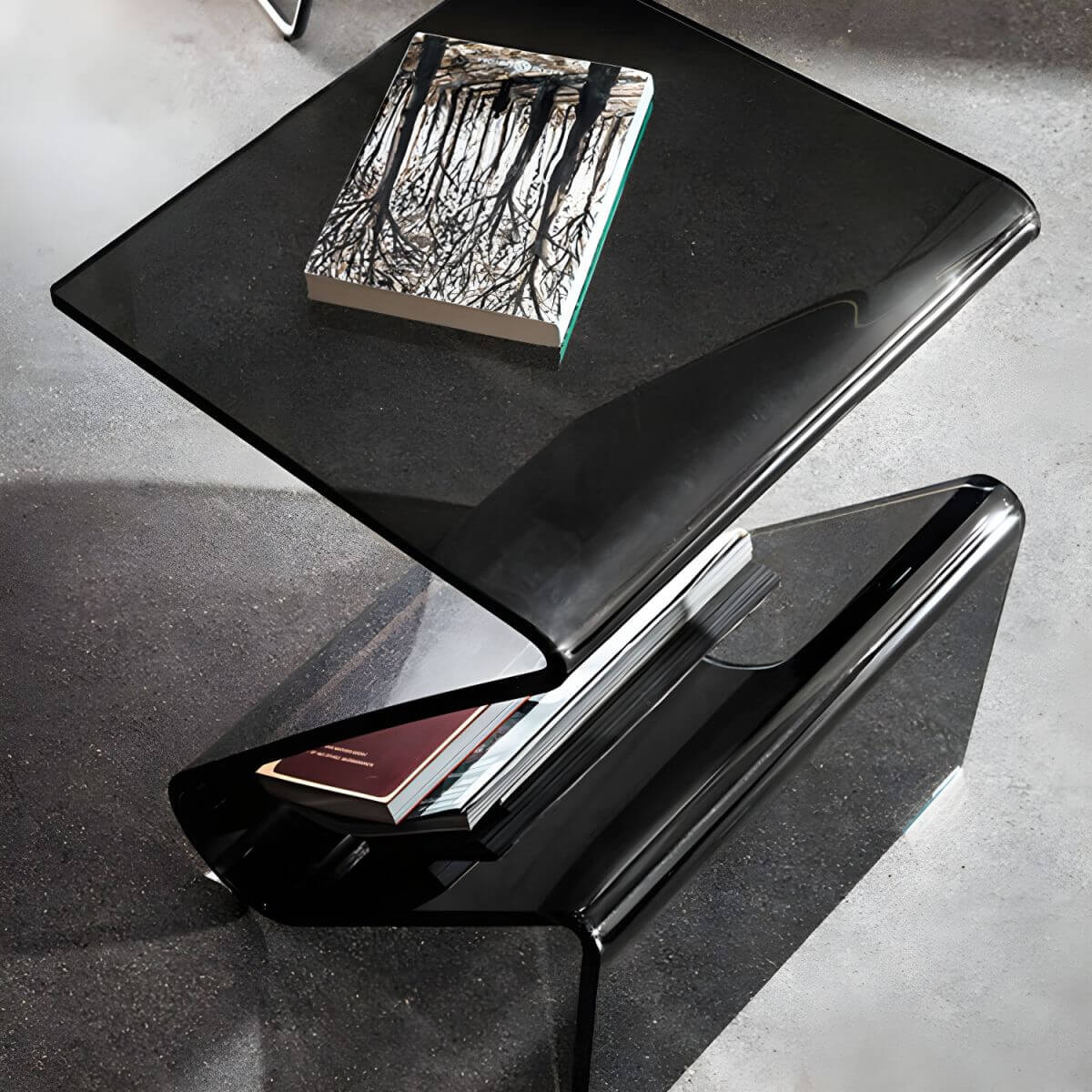 Modern Acrylic Side Table with Magazine Rack – Sculptural Z-Shape Design