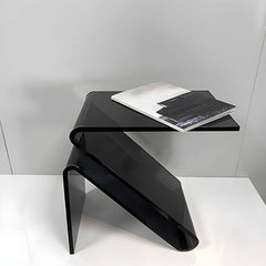 Modern Acrylic Side Table with Magazine Rack – Sculptural Z-Shape Design