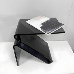 Modern Acrylic Side Table with Magazine Rack – Sculptural Z-Shape Design