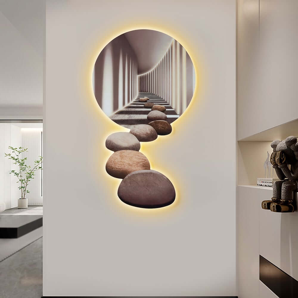 Modern Acrylic Wall Art with LED Backlighting Gray & Brown