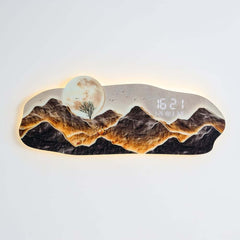 Modern Acrylic Wall Clock with LED Lighting and Irregular Mountain-Moon Design
