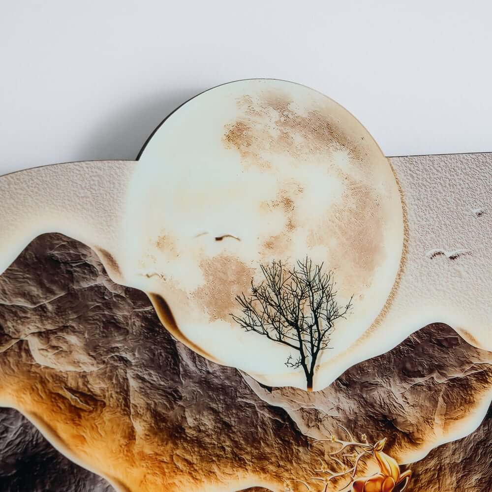 Modern Acrylic Wall Clock with LED Lighting and Irregular Mountain-Moon Design