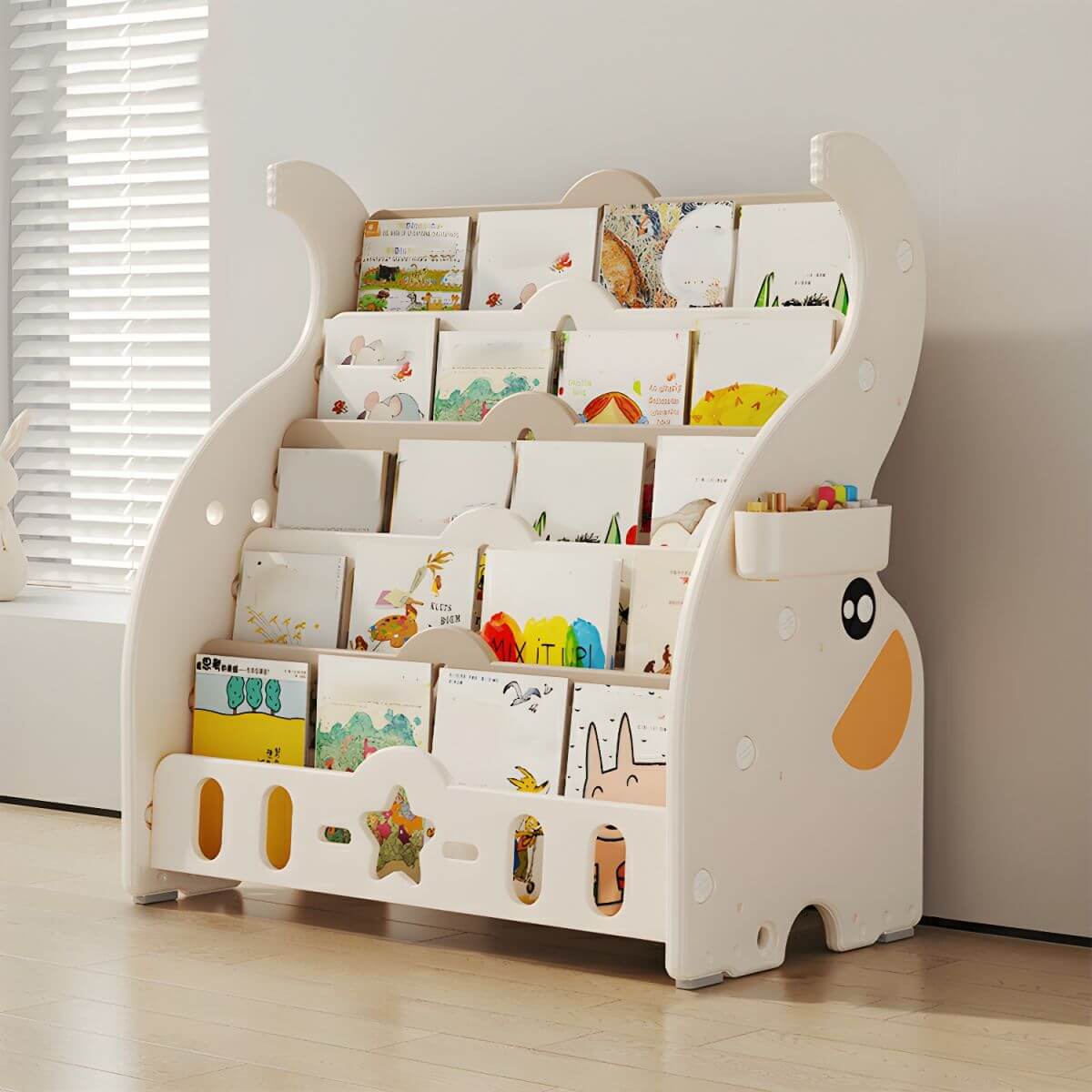 Modern Animal-Themed Kids Bookcase with Storage Bins