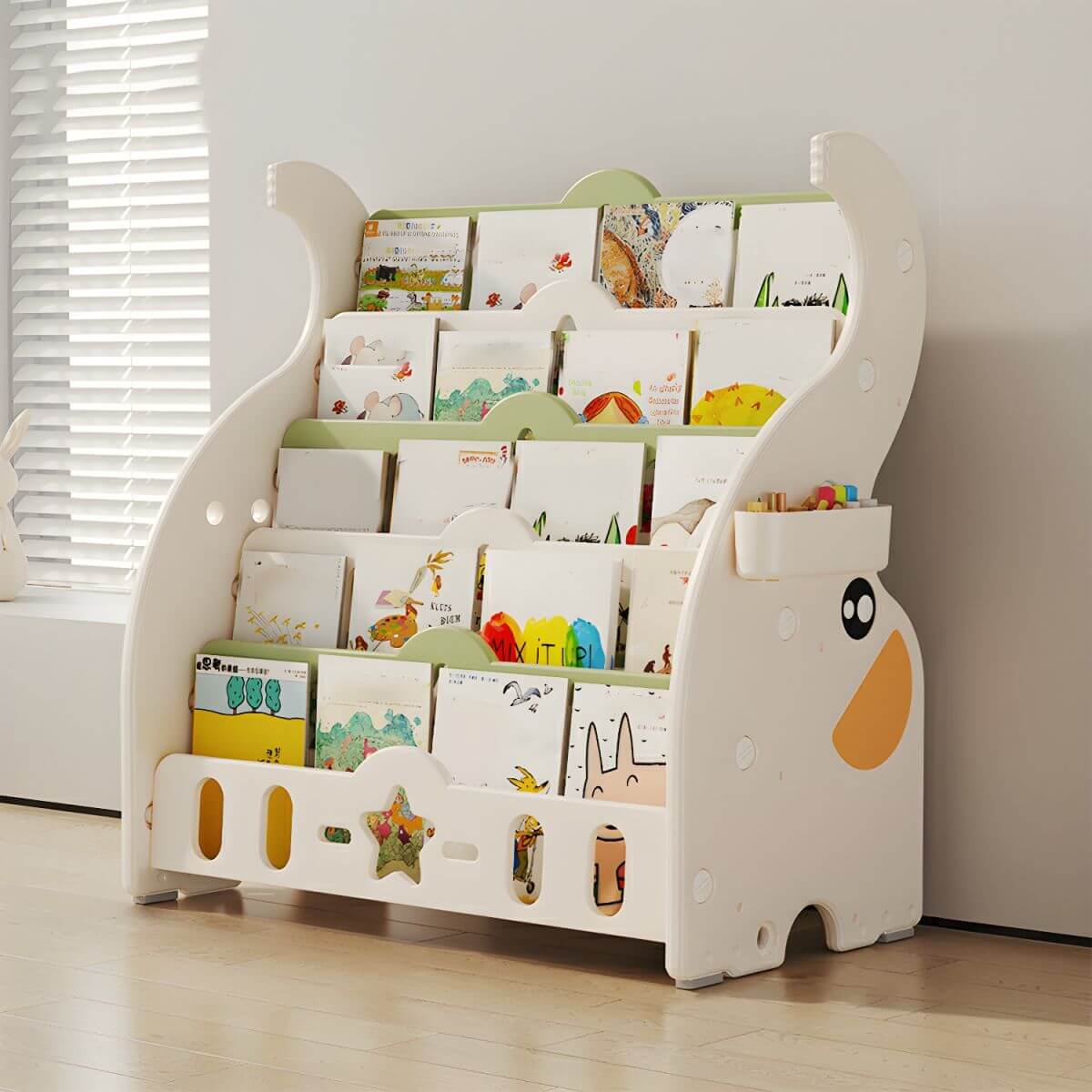 Modern Animal-Themed Kids Bookcase with Storage Bins