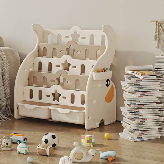 Modern Animal-Themed Kids Bookcase with Storage Bins