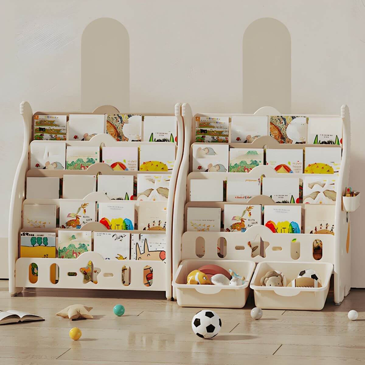 Modern Animal-Themed Kids Bookcase with Storage Bins