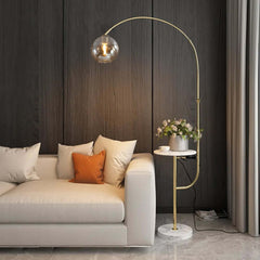 Modern Arc Floor Lamp with Faux Marble Base and USB Charging