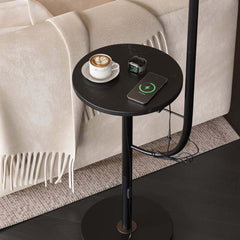 Modern Arc Floor Lamp with Faux Marble Base and USB Charging