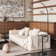 Modern Arc Floor Lamp with Faux Marble Base and USB Charging