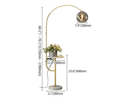 Modern Arc Floor Lamp with Faux Marble Base and USB Charging Dimensions