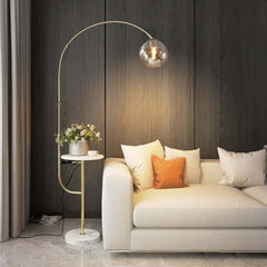 Modern Arc Floor Lamp with Faux Marble Base and USB Charging Main Product Image