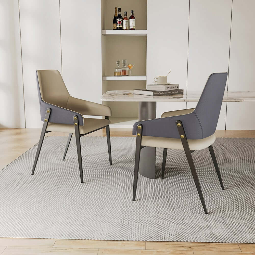 Modern Arm Chair Set Of 2 With Faux Leather Upholstery