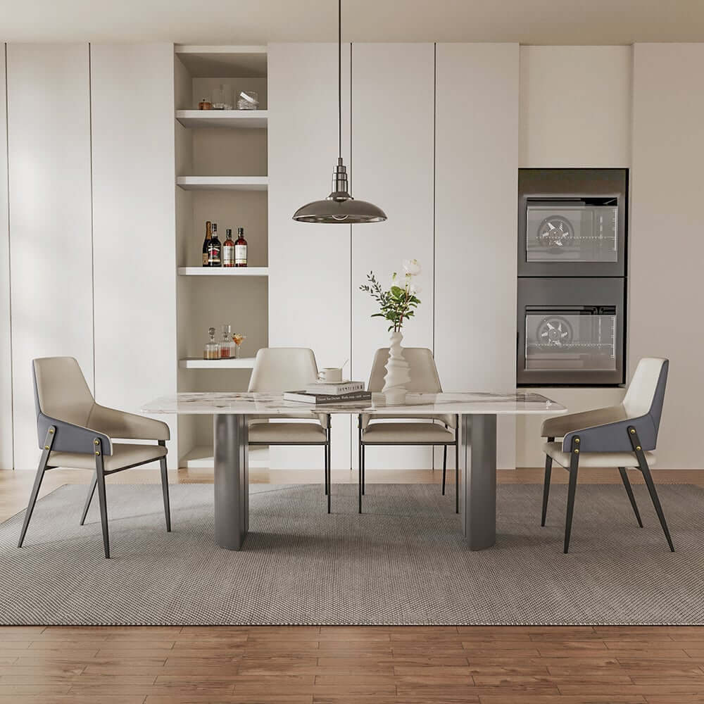 Modern Arm Chair Set Of 2 With Faux Leather Upholstery