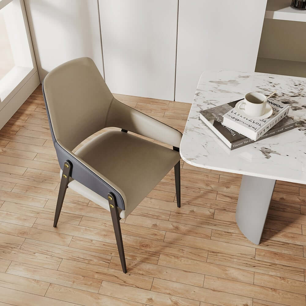 Modern Arm Chair Set Of 2 With Faux Leather Upholstery