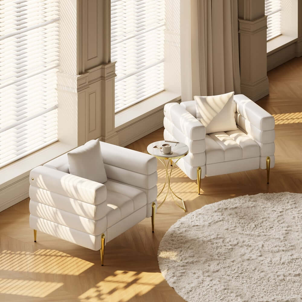 Modern Armchair With Gold Legs And Faux Leather Upholstery