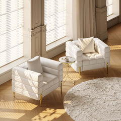 Modern Armchair With Gold Legs And Faux Leather Upholstery