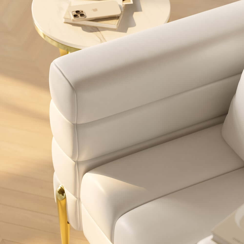 Modern Armchair With Gold Legs And Faux Leather Upholstery