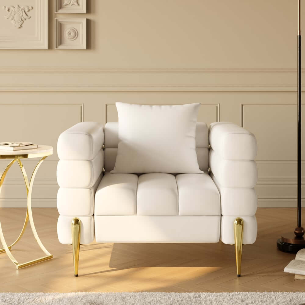 Modern Armchair With Gold Legs And Faux Leather Upholstery