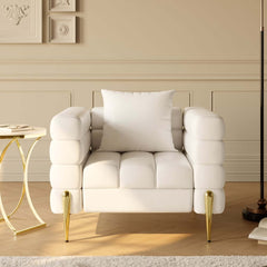 Modern Armchair With Gold Legs And Faux Leather Upholstery
