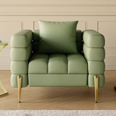 Modern Armchair With Gold Legs And Faux Leather Upholstery