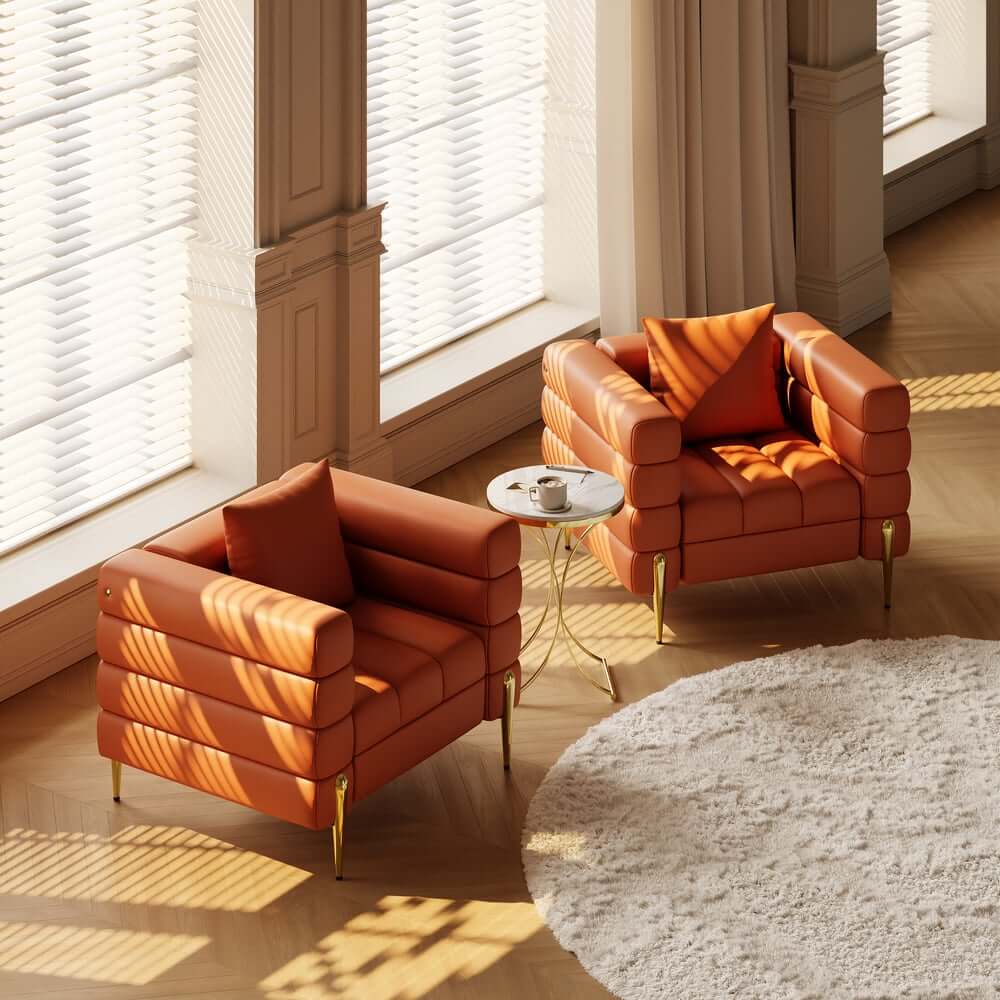 Modern Armchair With Gold Legs And Faux Leather Upholstery