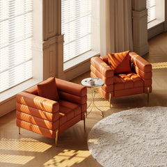Modern Armchair With Gold Legs And Faux Leather Upholstery