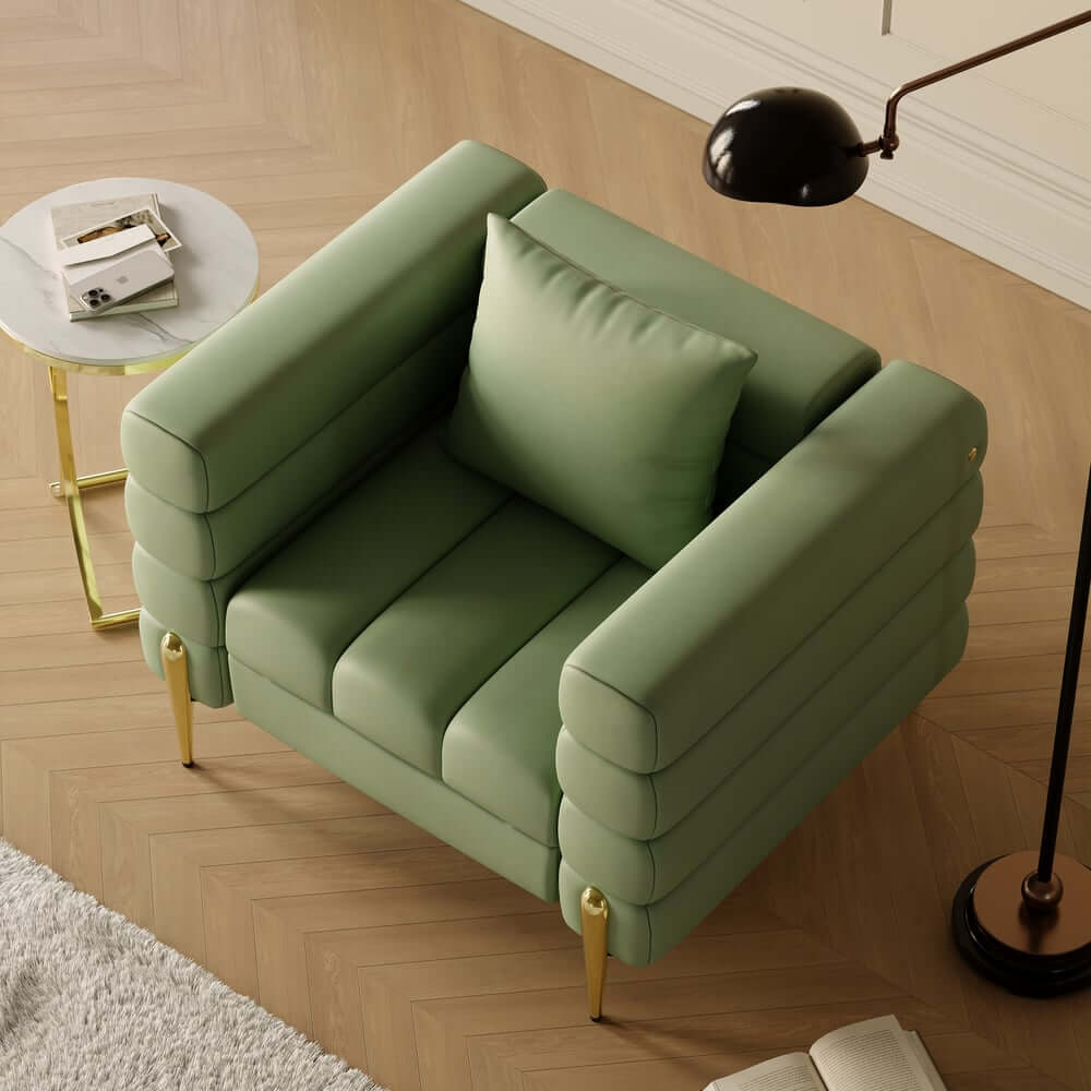 Modern Armchair With Gold Legs And Faux Leather Upholstery