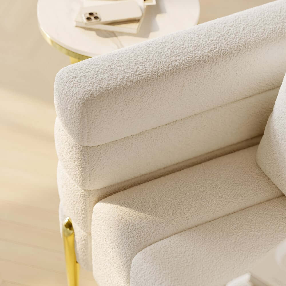 Modern Armchair With Gold Legs And Faux Leather Upholstery