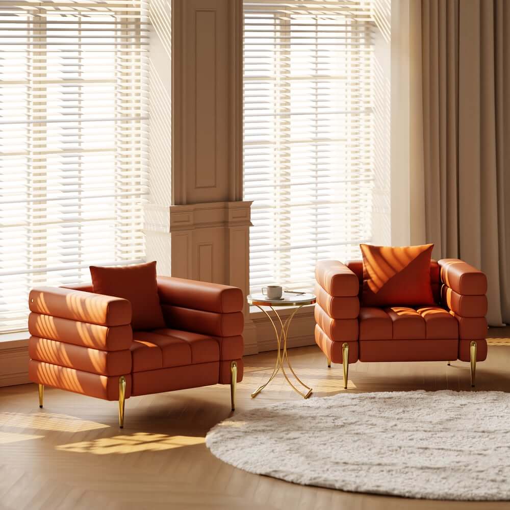Modern Armchair With Gold Legs And Faux Leather Upholstery