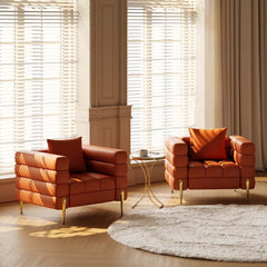 Modern Armchair With Gold Legs And Faux Leather Upholstery