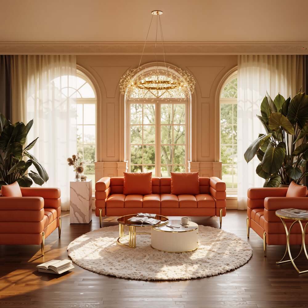 Modern Armchair With Gold Legs And Faux Leather Upholstery