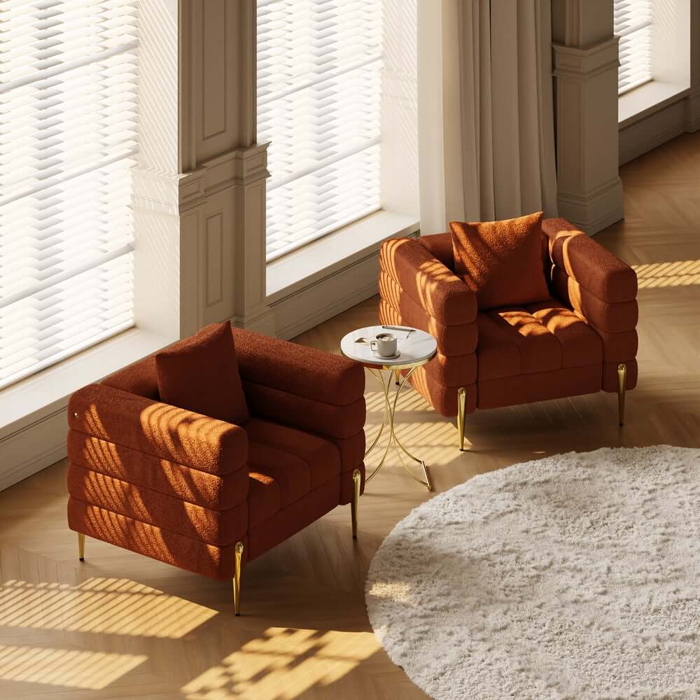 Modern Armchair With Gold Legs And Faux Leather Upholstery