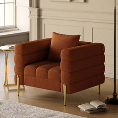 Modern Armchair With Gold Legs And Faux Leather Upholstery