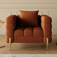 Modern Armchair With Gold Legs And Faux Leather Upholstery